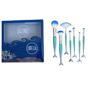 Lurella 7 Seven Piece Mermaid Theme Aqua Blue Green Metallic Scale Makeup Brush